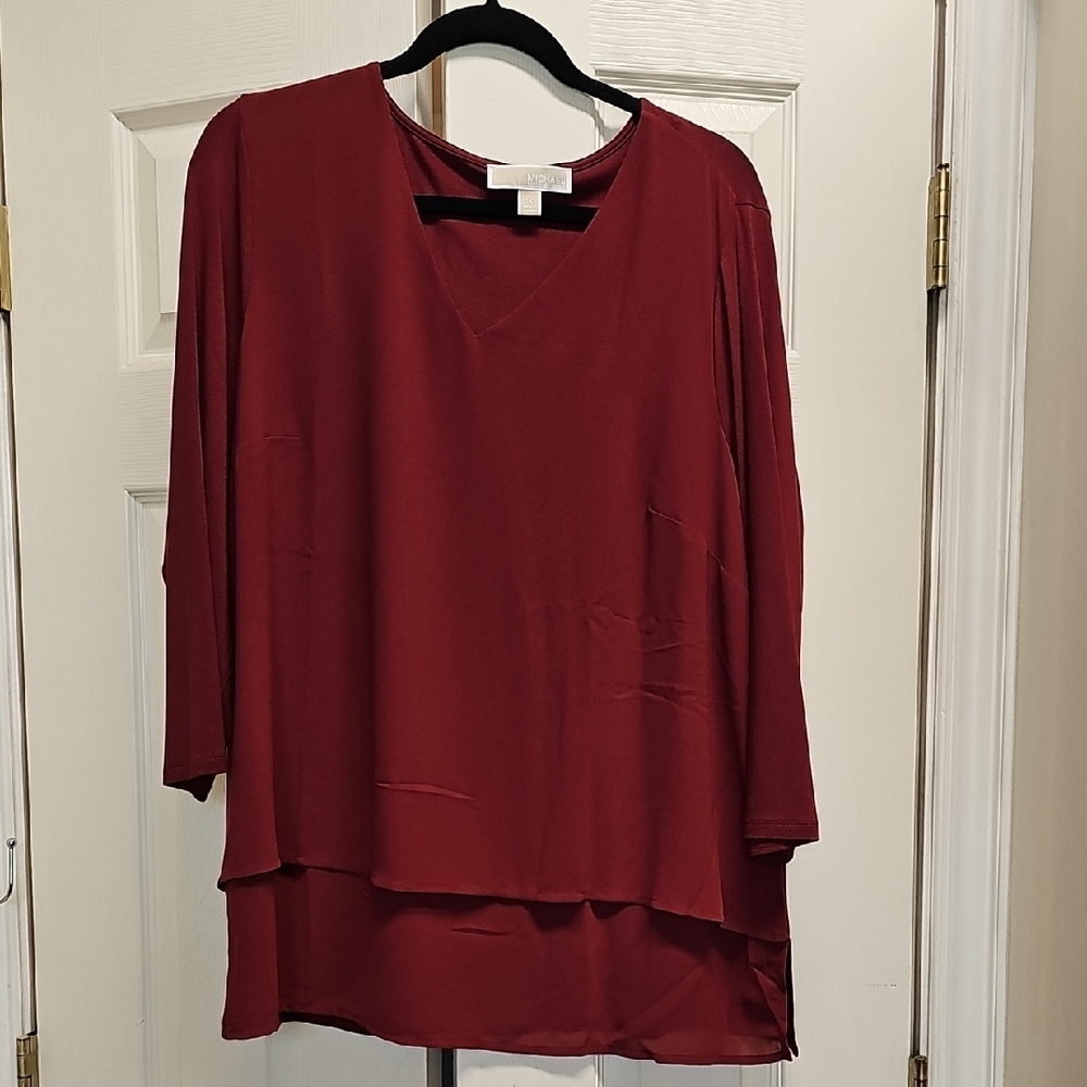 MICHAEL Michael Kors Deep Red Layered V-Neck Blouse